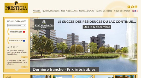 Page d’accueil du site Investir une résidence ou une villa de standing au Maroc