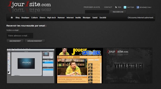 Page d’accueil du site 1jour1site.com : Chaque jour, découvrez un nouveau site internet