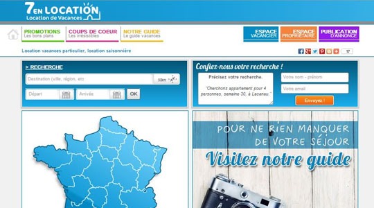 Page d’accueil du site Location de vacances en France avec 7enlocation