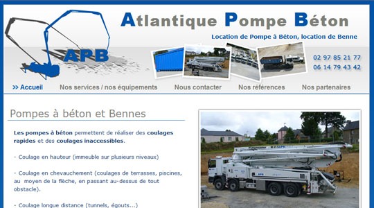 Page d’accueil du site Location de pompes à béton et de bennes dans le grand ouest