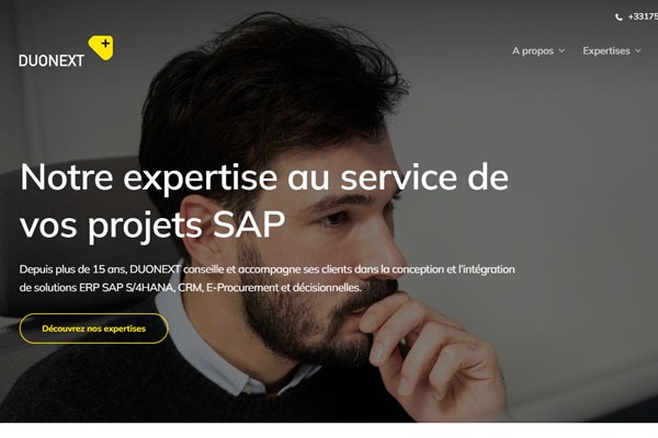 Page d’accueil du site Duonext : L’expert des solutions ERP SAP pour entreprises