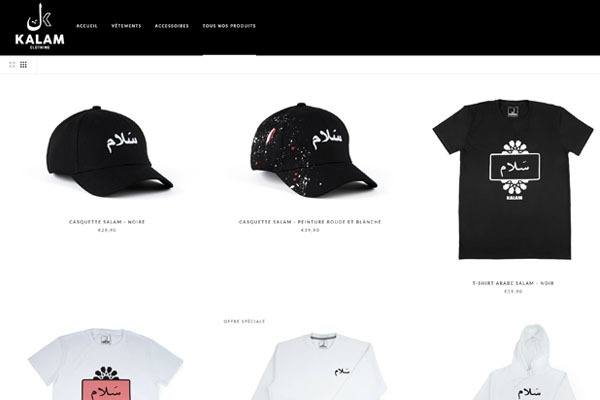 Page d’accueil du site Boutique en ligne KALAM Clothing