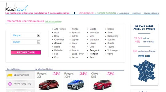 Page d’accueil du site Trouver un mandataire auto pas cher grâce à Kidioui