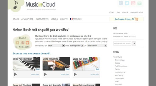 Page d’accueil du site La diffusion de la musique libre de droit, en toute légalité