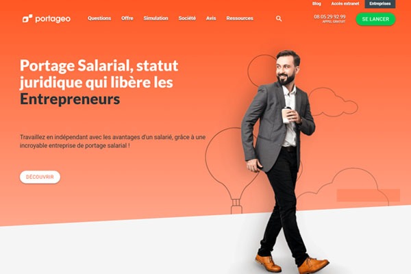 Page d’accueil du site Portageo, entreprise de portage salarial