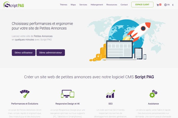 Page d’accueil du site Créer un site de petites annonces avec Script PAG