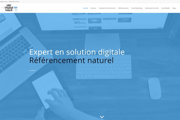 Page d’accueil du site ABC Digital touch : Expert en solution digitale : SEO/SEA : Marketing