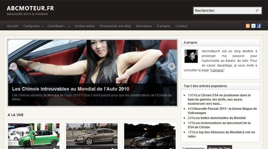 Page d’accueil du site ABC Moteur : toutes les nouveautés autos