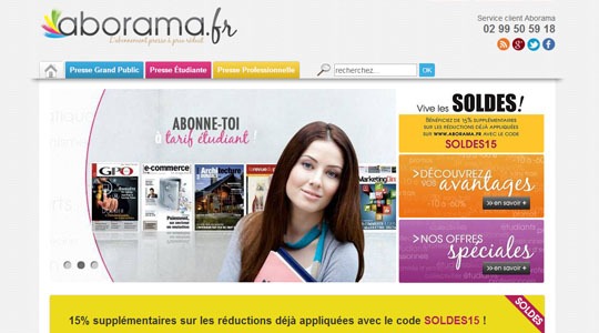 Page d’accueil du site Abonnement Magazine avec Aborama