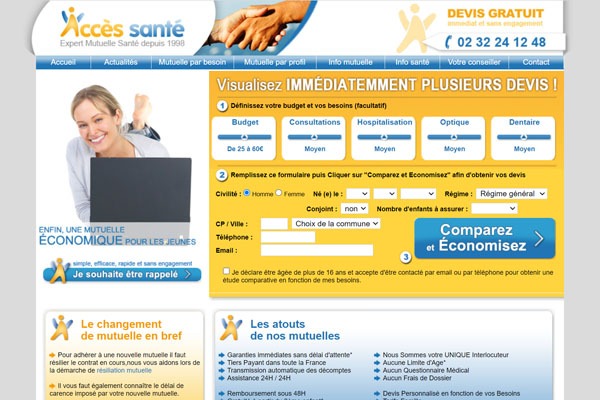 Page d’accueil du site Un comparateur de mutuelle santé aide les seniors à dénicher l’offre adéquate