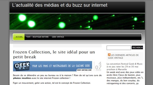 Page d’accueil du site L’actualité du buzz et des médias sous le regard d’un geek