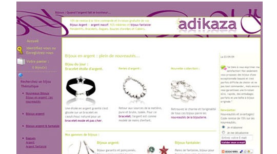 Page d’accueil du site Bijoux argent