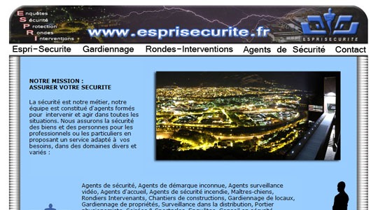 Page d’accueil du site ESPRI Sécurité, société de Gardiennage à Grenoble en Isère