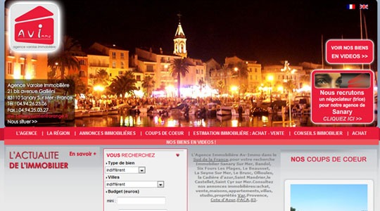 Page d’accueil du site Agence immobilière du Var