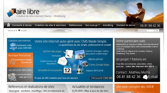 Page d’accueil du site Aire Libre : création site internet Nancy & Strasbourg : Alsace Lorraine
