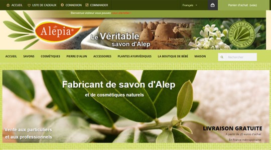 Page d’accueil du site Une toilette au naturel avec les savons d’Alep, sur Alepia