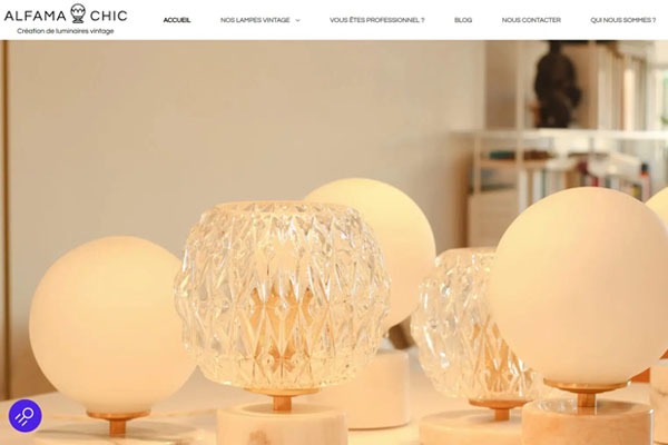 Page d’accueil du site Alfama Chic : des luminaires vintage écoresponsables