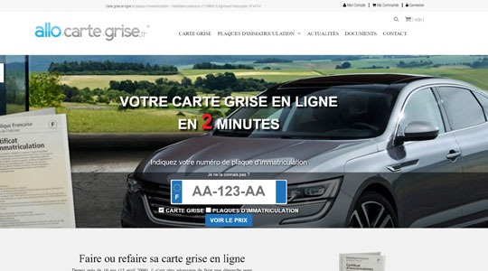 Page d’accueil du site Les documents pour une carte grise