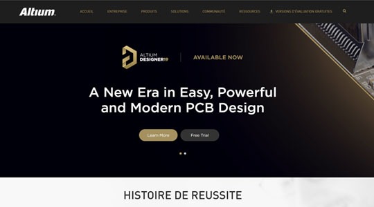 Page d’accueil du site Logiciels Altium pour la conception de circuit imprimé