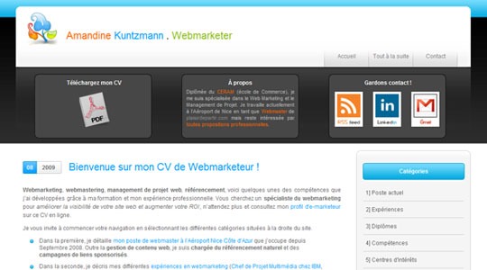 Page d’accueil du site CV webmarketer : référenceur