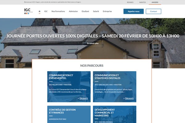 Page d’accueil du site Une formation pour l’évènementiel du côté d’Angers