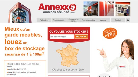 Page d’accueil du site Location de garde-meubles avec Annexx