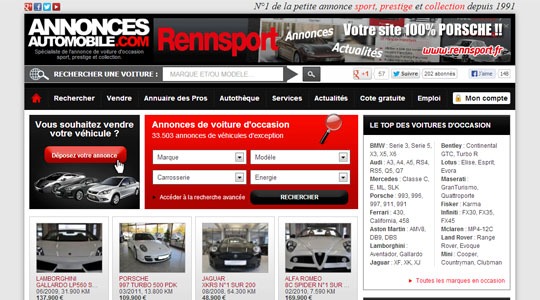 Page d’accueil du site Annonces-Automobile