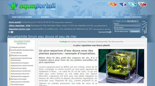 Page d’accueil du site Portail Aquariophilie