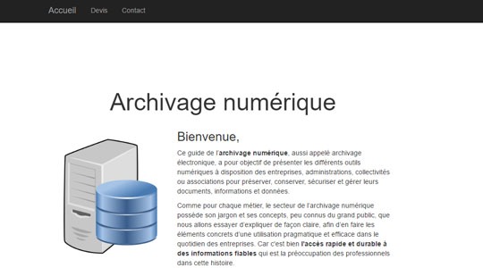 Page d’accueil du site Archivage électronique sécurisé des données, avec le site archivage-numerique.fr