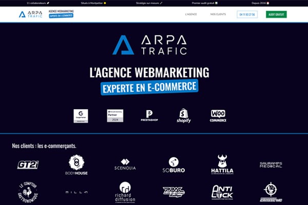 Page d’accueil du site ARPA Trafic : agence experte en gestion de trafic E-commerce
