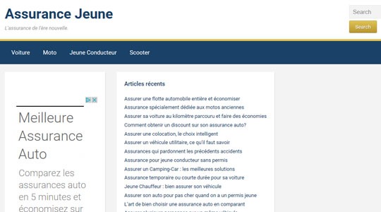 Page d’accueil du site Trouver une assurance pour son véhicule, avec Assurance jeune
