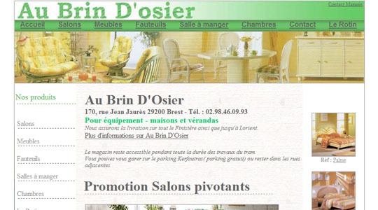 Page d’accueil du site Vente de Rotin : Au Brin d’Osier