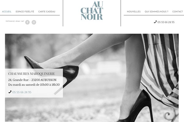 Page d’accueil du site Au Chat Noir : votre magasin de chaussures à Aubusson, dans la Creuse