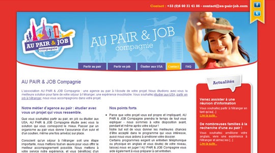 Page d’accueil du site Partir au pair avec Au Pair & Job