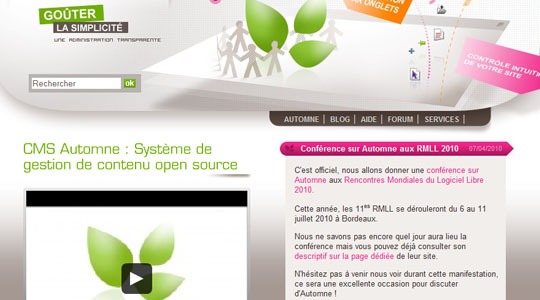 Page d’accueil du site Automne, système de gestion de contenu open-source