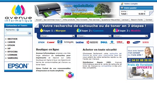 Page d’accueil du site Cartouche encre et consommables impression