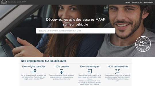 Page d’accueil du site Un site d’avis de véhicules dédiés aux assurés MAAF