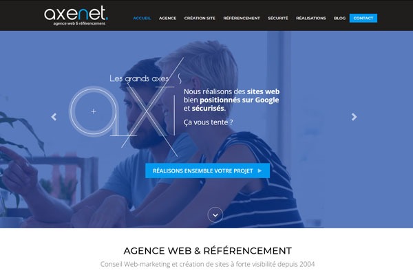 Page d’accueil du site Création de site internet : l’agence web AxeNet