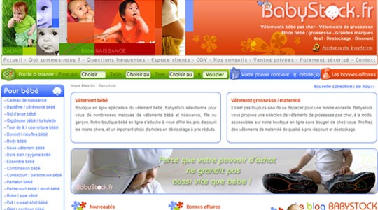 Page d’accueil du site Vêtement bébé naissance garçon et fille