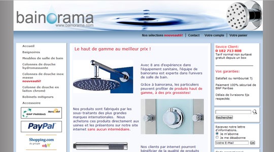 Page d’accueil du site Bainorama : Dotez votre salle de bain de produits design et haut de gamme