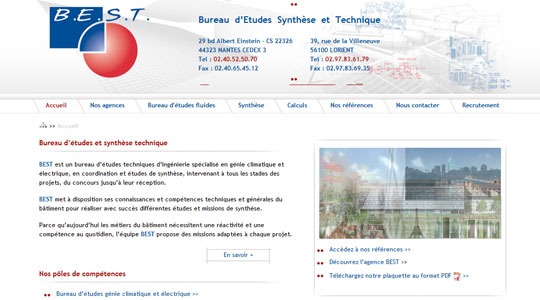 Page d’accueil du site Bureau d’études fluides et synthèse technique