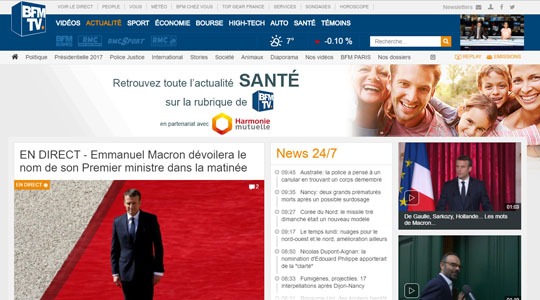 Page d’accueil du site Une information en temps réel et en continu avec le site BFMtv