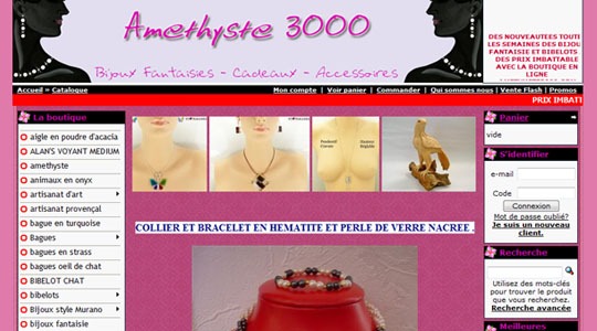 Page d’accueil du site Site de vente en ligne de bijoux fantaisie