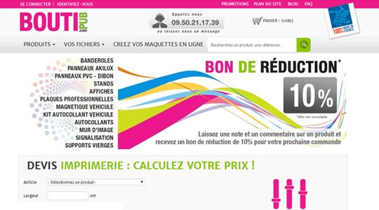 Page d’accueil du site Réaliser des supports de communication avec Boutipub