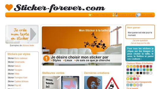 Page d’accueil du site Sticker forever