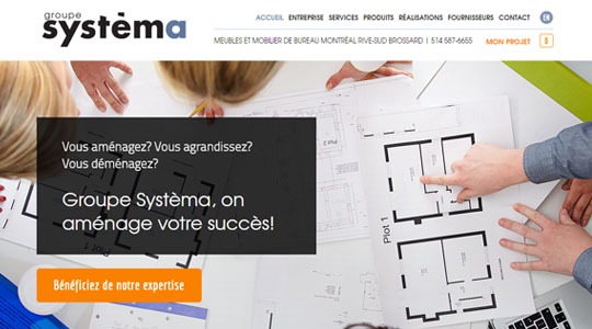 Page d’accueil du site Mobilier Bureau Systema à Montréal