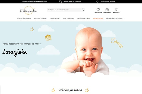 Page d’accueil du site Paniers naissance bébé et cadeaux bébé avec C Comme Cadeau