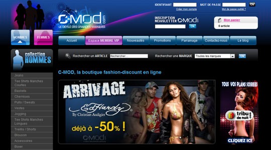 Page d’accueil du site C-MOD, la boutique fashion du moment, les plus grandes marques pour les plus petits prix !