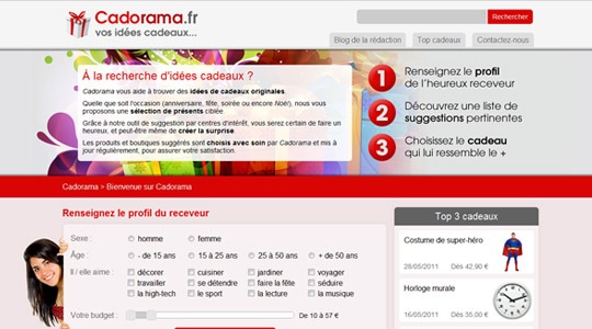 Page d’accueil du site Idées cadeaux avec Cadorama