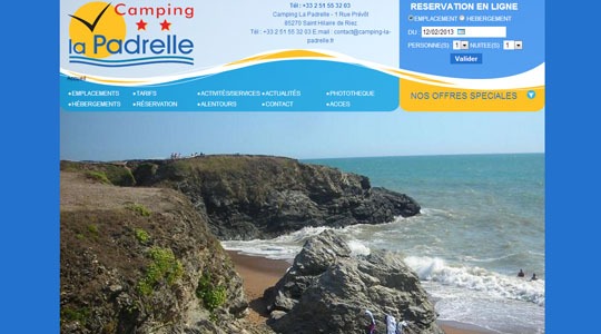 Page d’accueil du site La Padrelle, un camping 2 étoiles tout confort en Vendée